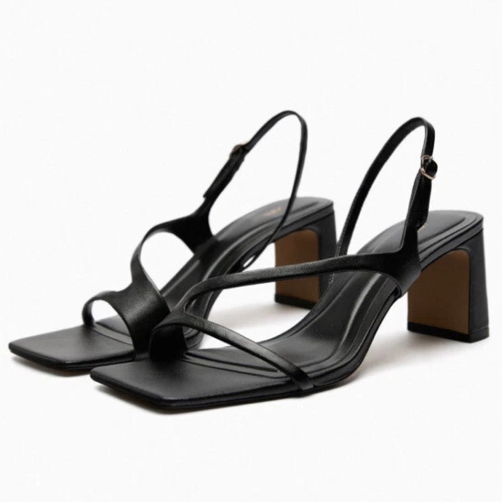 ZARA BLOCK HEEL LEATHER SANDALS Size 37